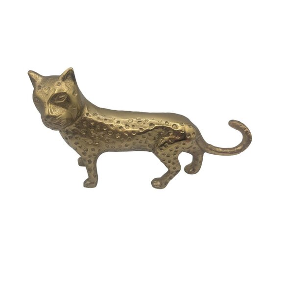 Leopard Cheetah Jaguar Cat Brass Gold tone Figurine Statue Metal Vintage - Picture 9 of 11